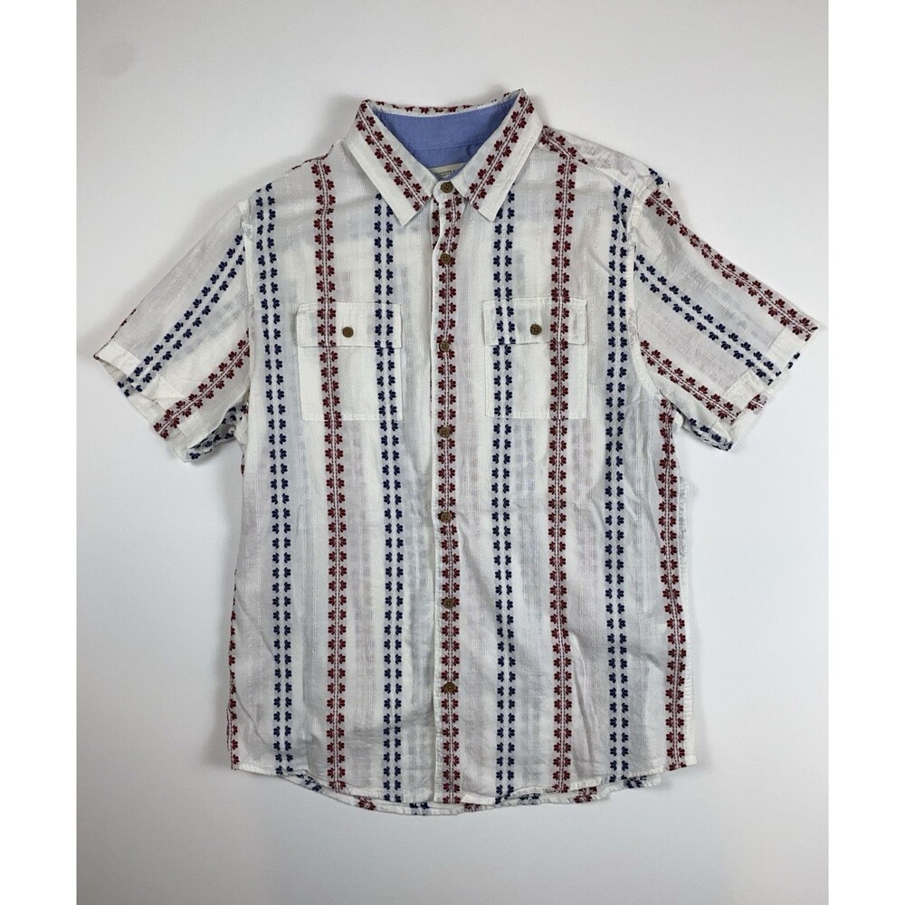 Tricots St Raphael Men's L Regular White Red Blue Striped Short Sleeve Cotton